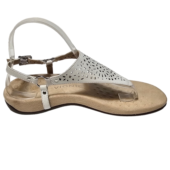 Vionic Rest Kirra Sandals White Perforated Leather Thong Slingback - Picture 3 of 11